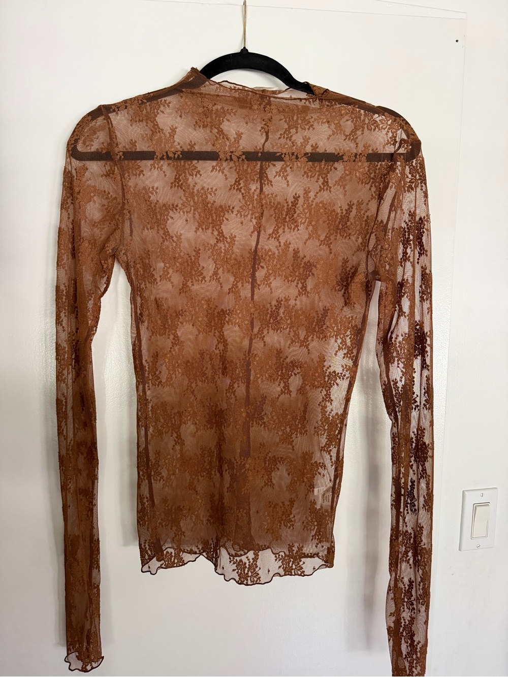 Free People Sheer Floral Lace Long Sleeve Top - Brown